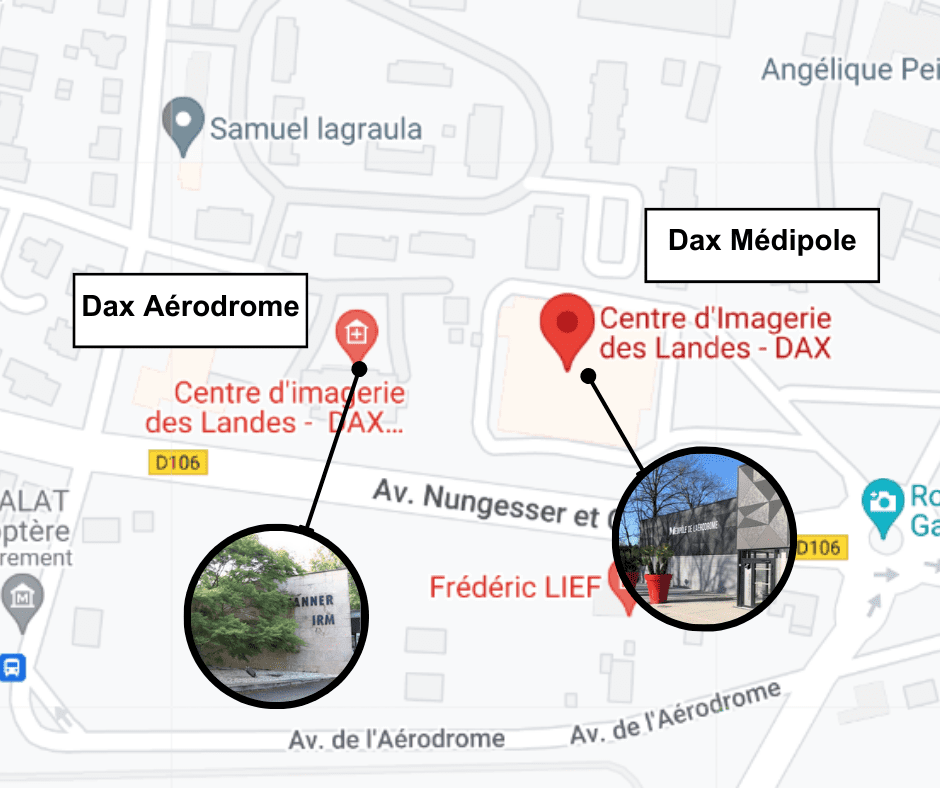 plan avec localisation des centres de Dax et leur photo
